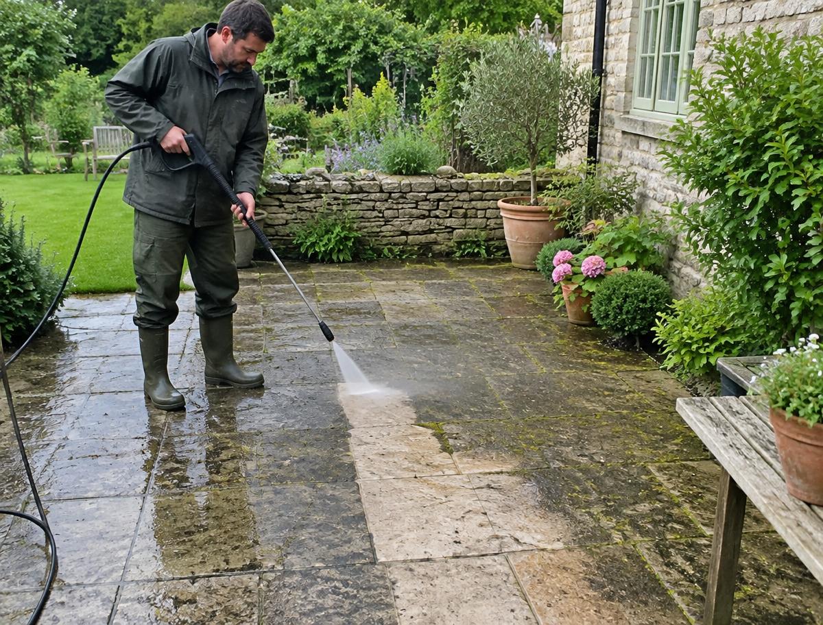 Patio being pressure washed