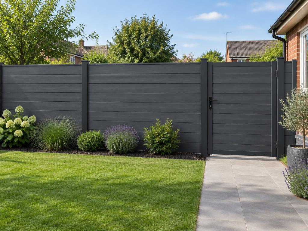 Example of composite fencing with a matching gate
