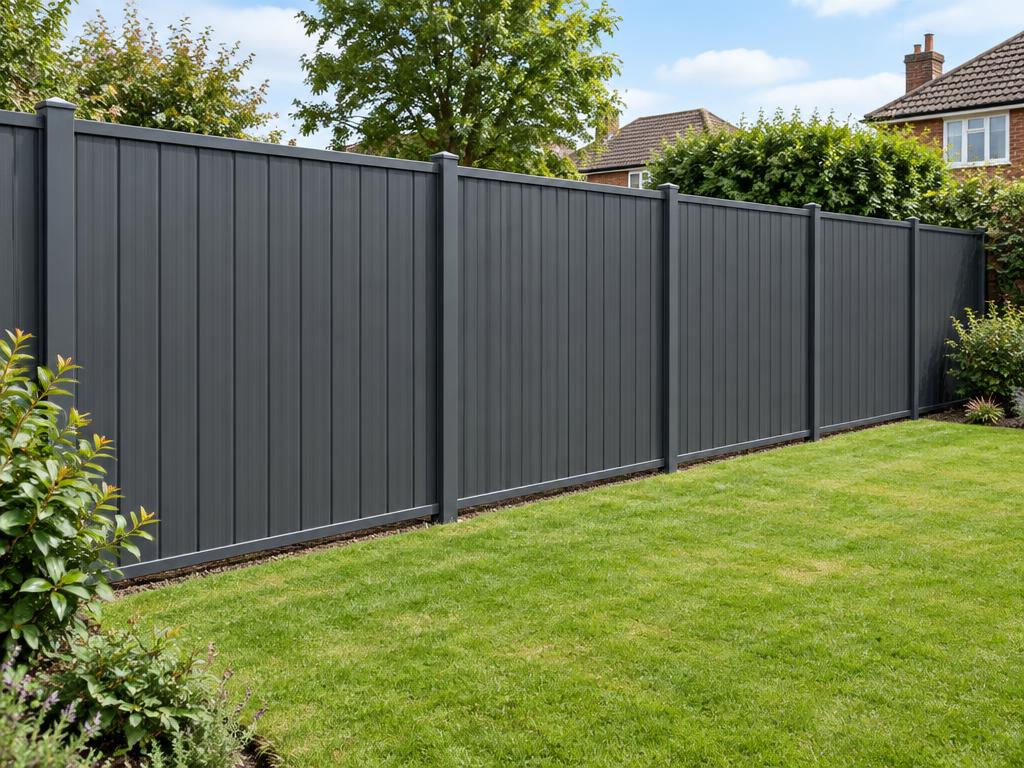 Dark grey metal garden fencing