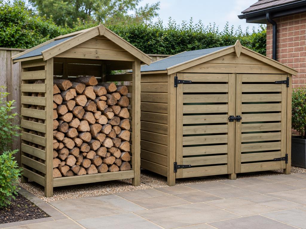 Example of a timber log store and bin enclosure